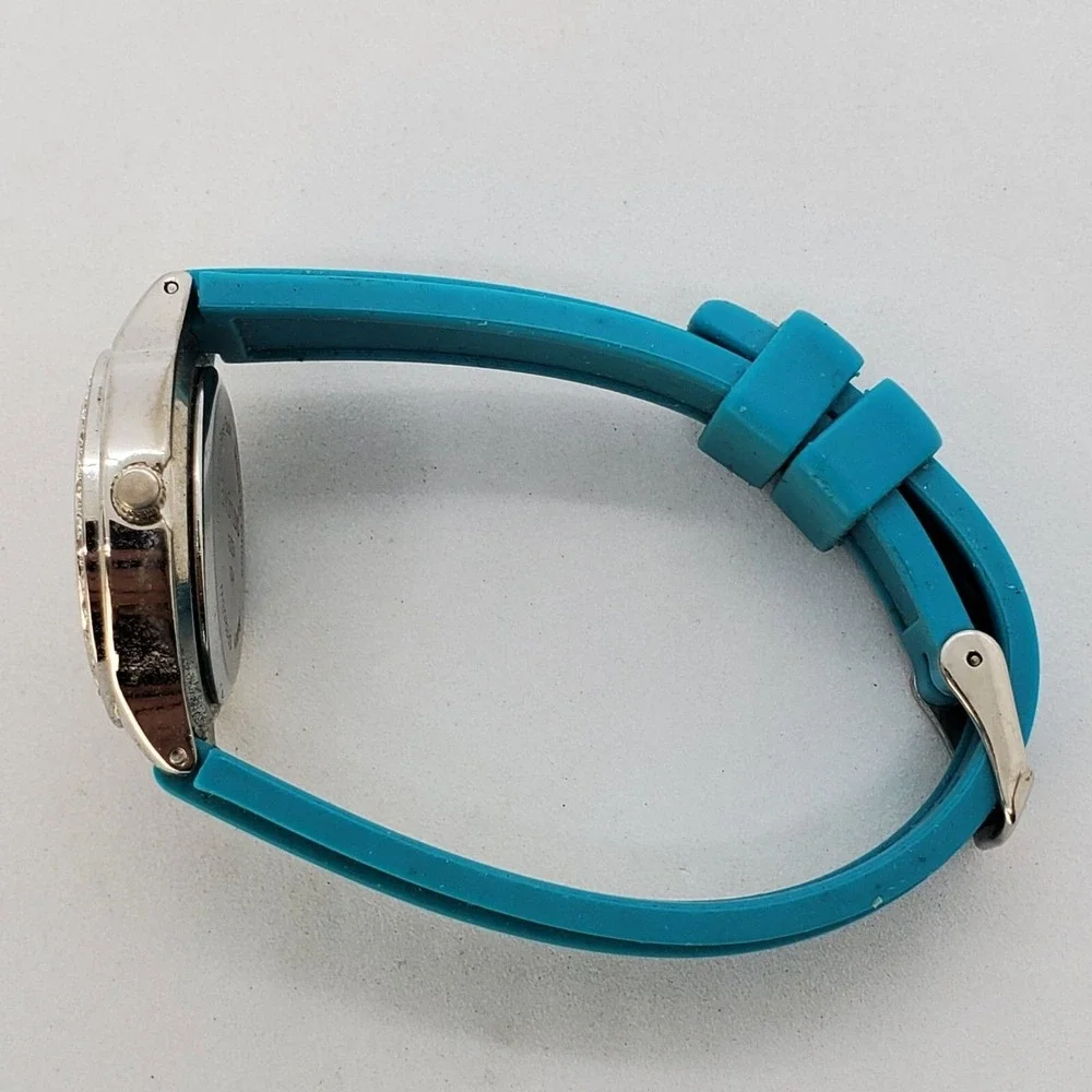 Bay Studio Women's‎ Watch 30MM White Dial Crystal Bezel Teal Bands New Battery